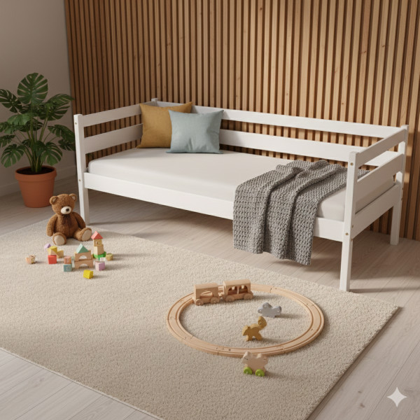 Підліткове дерев'яне ліжко в білому кольорі 80x190см1