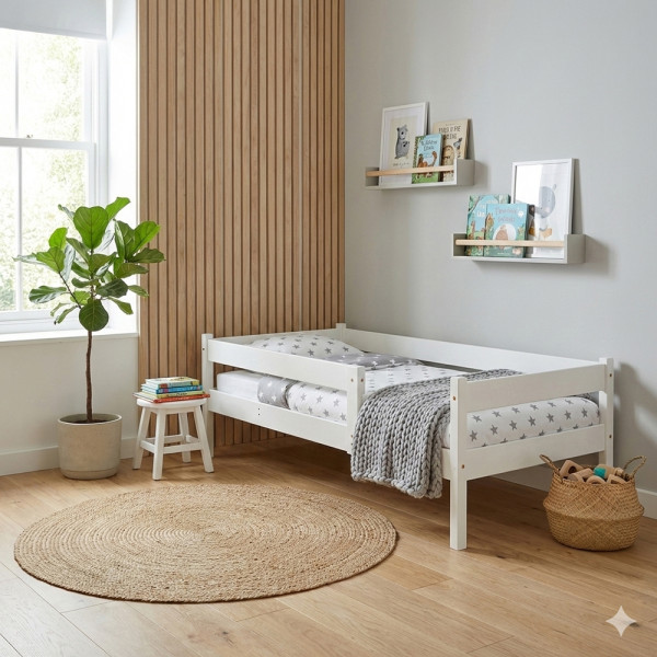 Підліткове дерев'яне ліжко в білому кольорі 80x190см12
