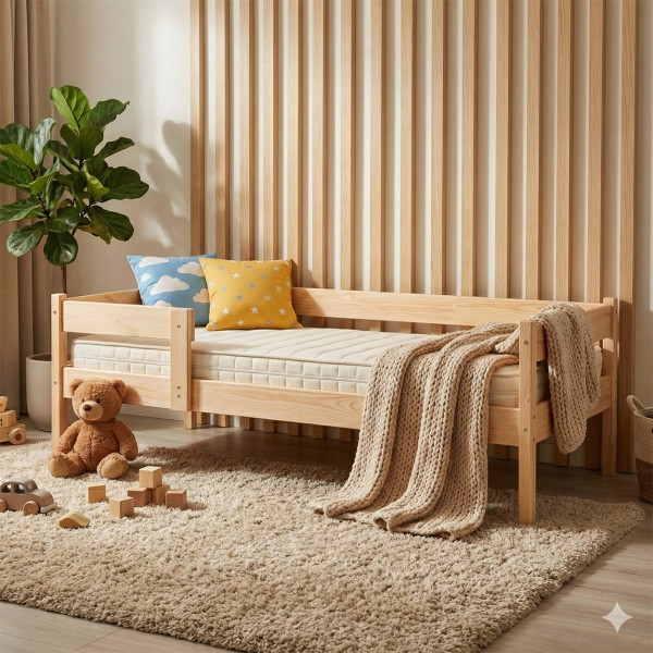 Підліткове дерев'яне ліжко біле з шухлядами 80x190см23