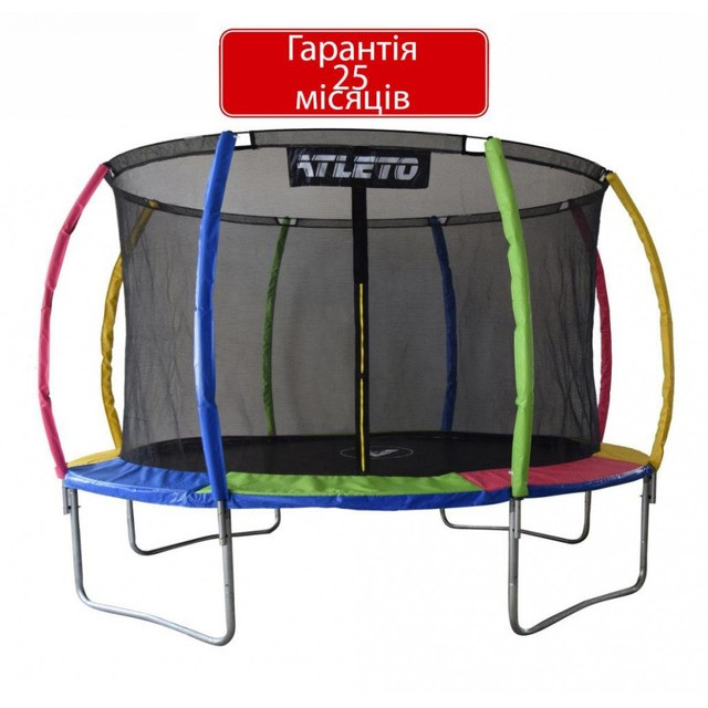 Батут Atleto 374 см з внутрішньою сіткою multikolor + в подарунок  м'ячик1