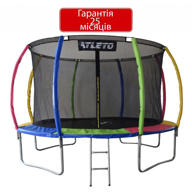 Батут Atleto  404 см з внутрішньою сіткою та драбинкою multikolor + в подарунок  м'ячик1