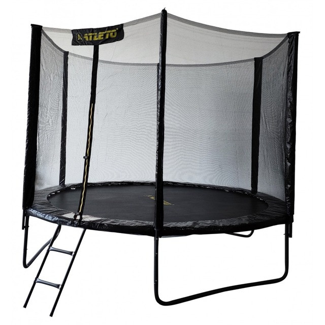 Батут з сіткою та драбинкою 312 см Atleto Black + подарунок  м'ячик3
