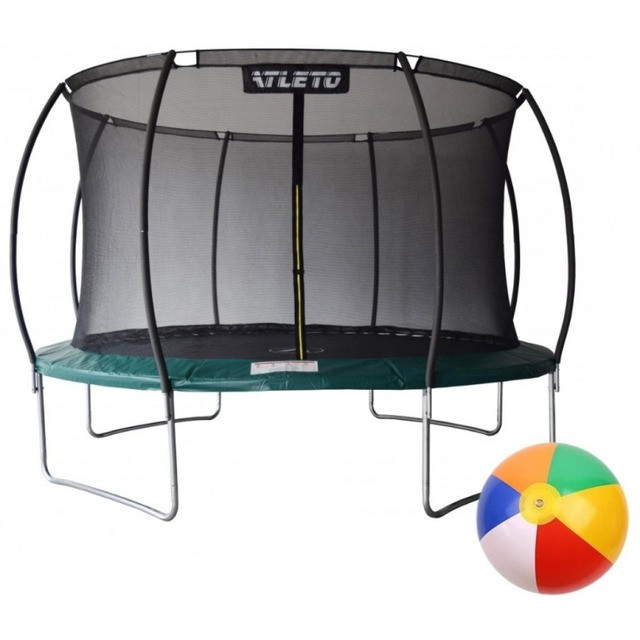 Батут 374 см з внутрішньою сіткою зелений + в подарунок м'ячик8