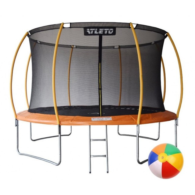 Батут 404 см з внутрішньою сіткою та драбинкою оранжевий + в подарунок м'ячик2